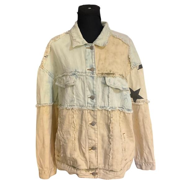 POL Cotton Twill Star Print Oversized Boyfriend  Denim Jacket Size M - Picture 1 of 9